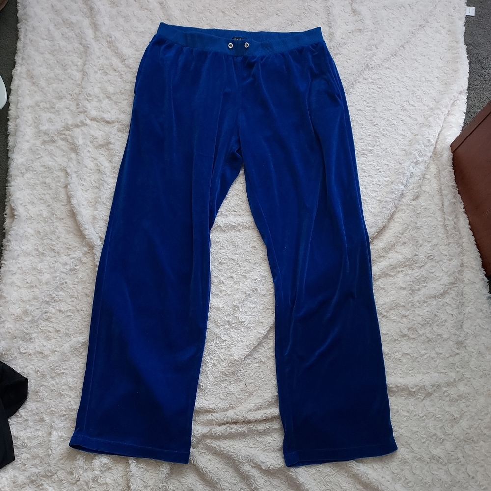 Royal Blue Y2K Velour Tracksuit Pants With Pockets 2X Cozy Comfy Old School